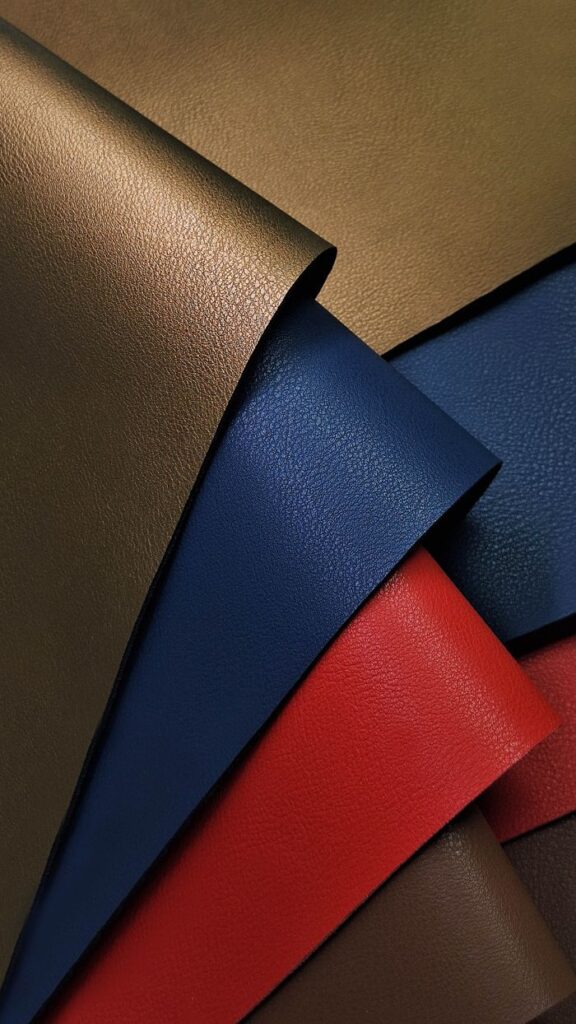 Vibrant synthetic leather in various colors for fashion and design projects.